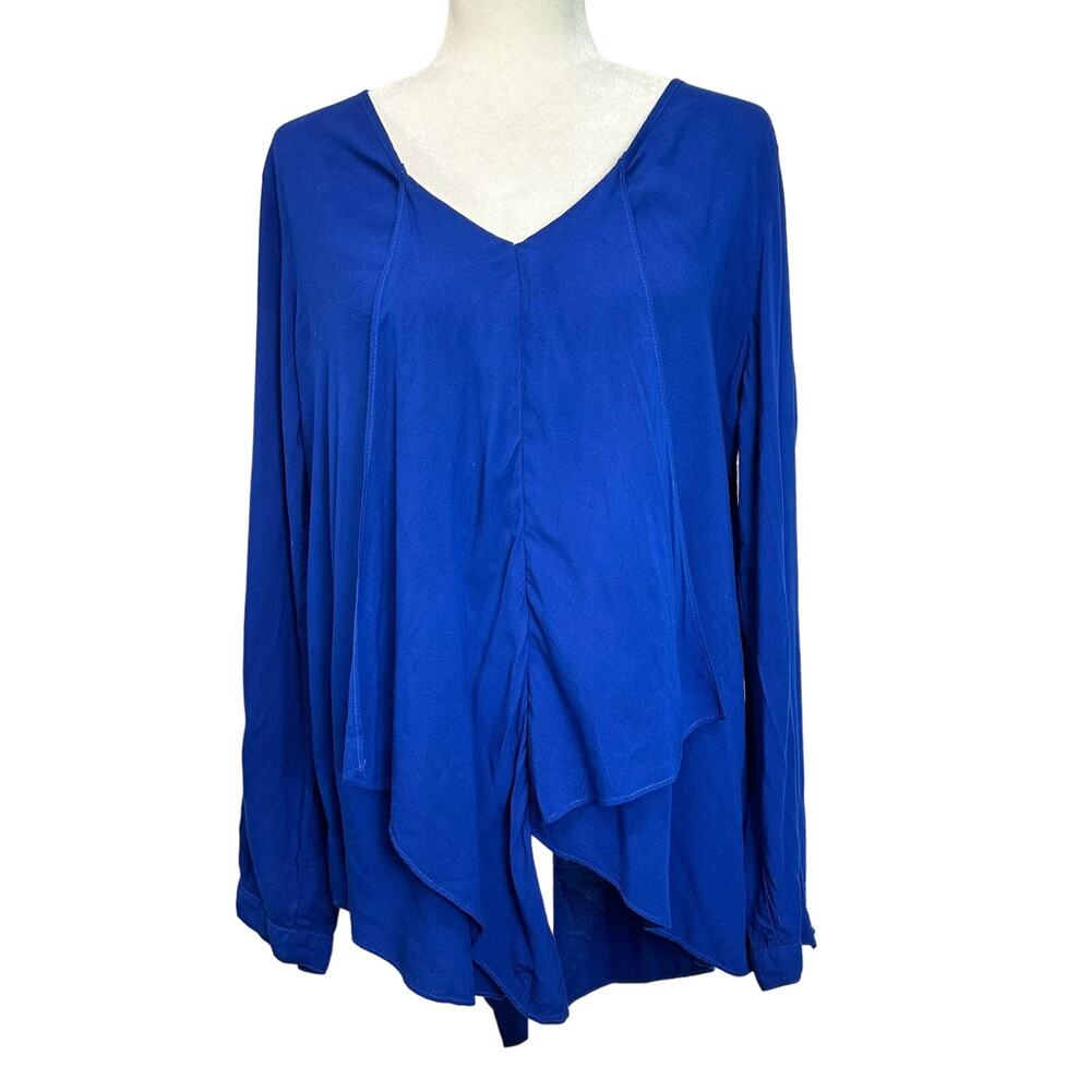 Soft Surroundings Office‎ Blouse Women’s M Cobalt Blue Waterfall Asymmetrical